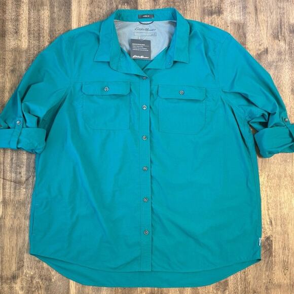 Eddie Bauer Women’s Mountain Ripstop Shirt UPF 50+ Hiking Bright Green Size XL - Picture 3 of 9